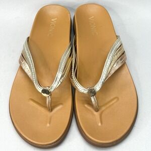Vionic Womens 9M Catalina Sandals Gold Thong Flip Flop Orthotic Comfort‎ Wedge